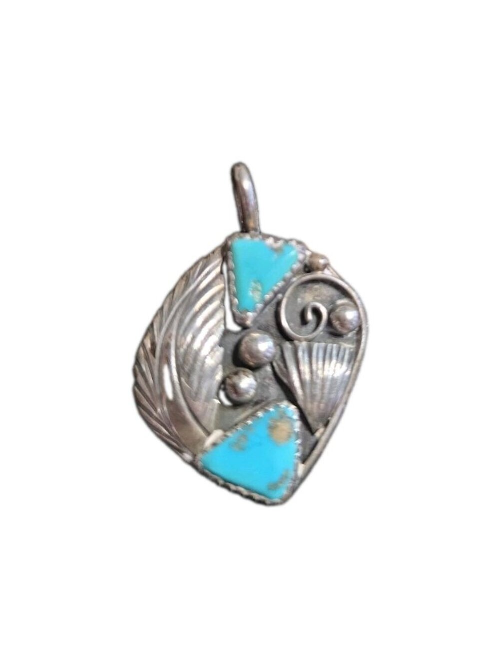 Zuni PENDANT 925 Silver Hand Cut Turquoise Signed PM Circa 80'S